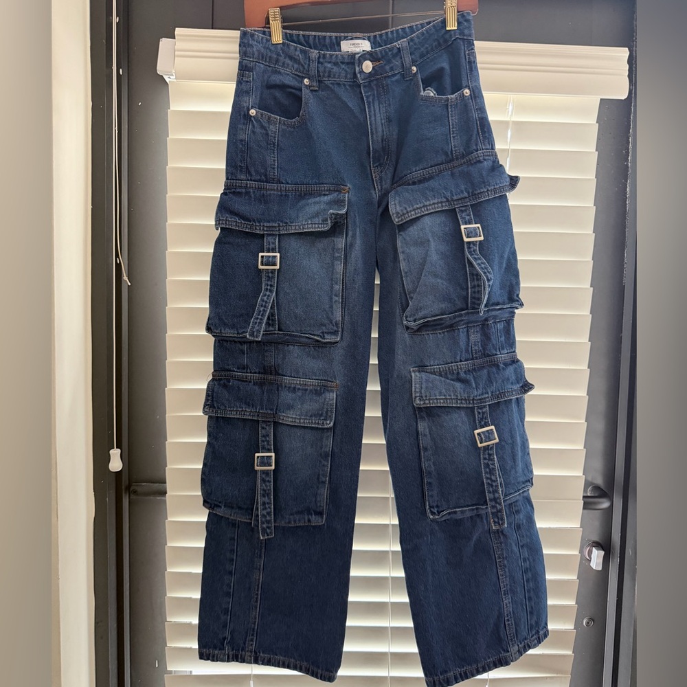 Forever 21 Women’s Dark Blue Cargo Jeans